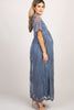 Blauwe kanten mesh overlay Maxi-Jurk