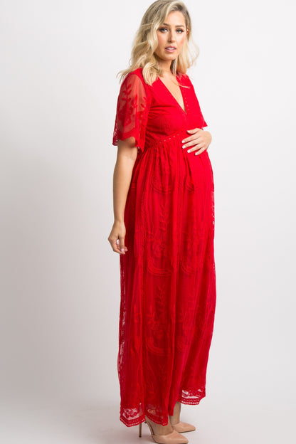 Rood kanten mesh overlay Maxi-Jurk