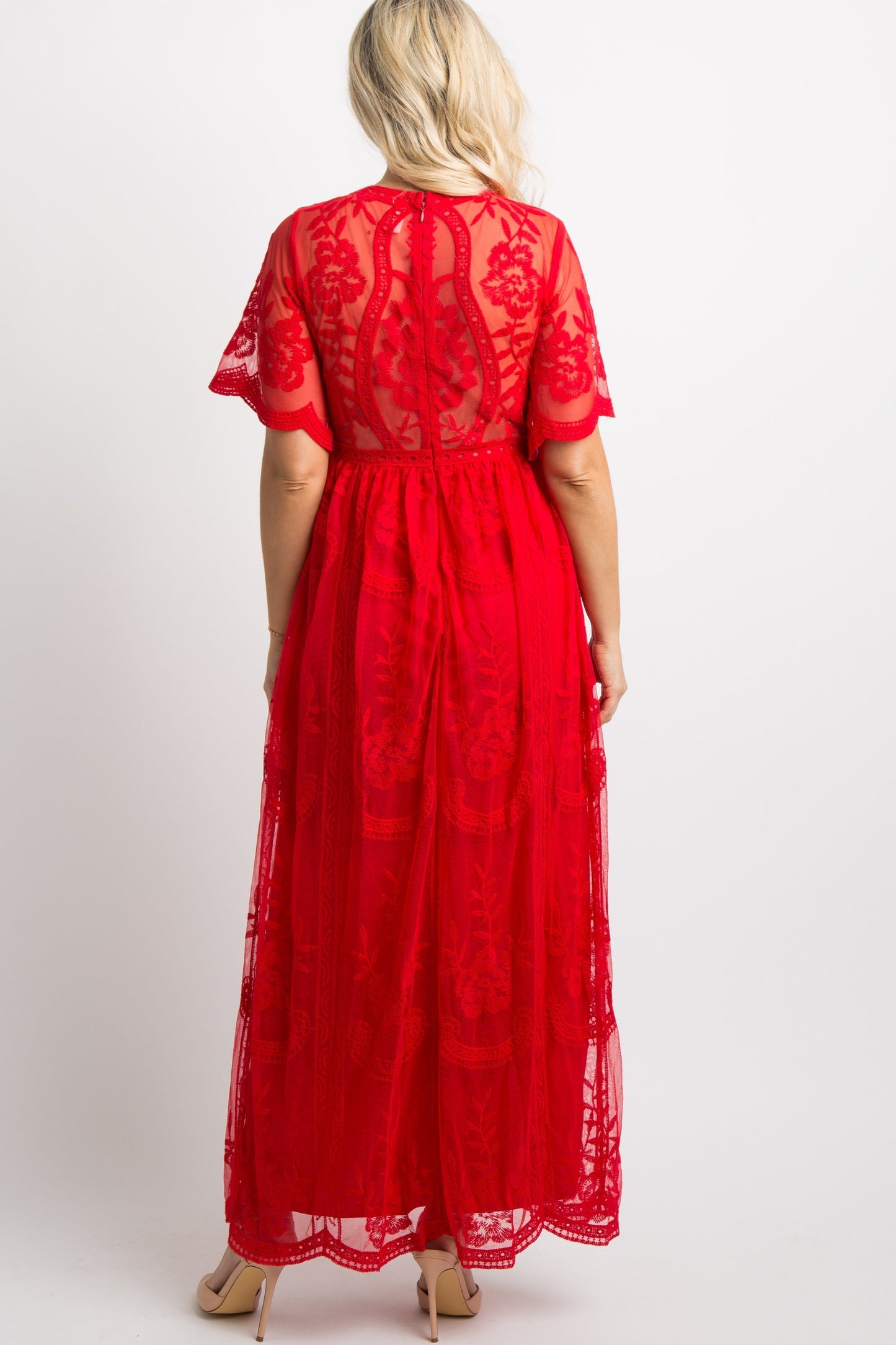 Rood kanten mesh overlay Maxi-Jurk