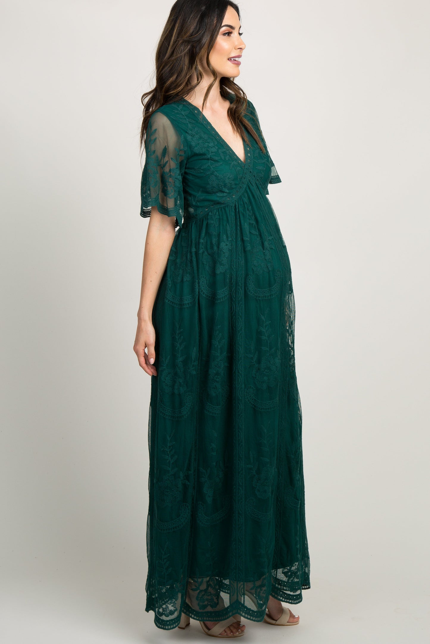 Groen kanten mesh overlay Maxi-Jurk