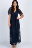 Donker blauw kanten mesh overlay Maxi-Jurk